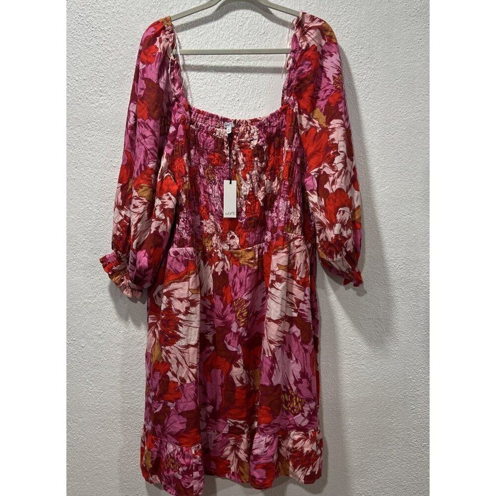 The Get Women’s Floral‎ Print 3/4 Sleeve Dress, Plus Size 3X Linen Tiered